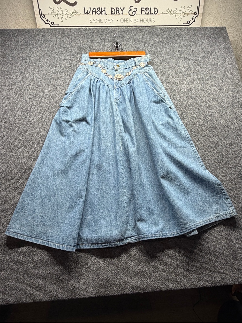 Candie's Light Blue Denim A-Line Maxi Skirt with Buttoned Waist